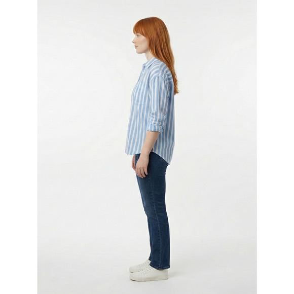 Stylish Old Navy The Boyfriend Shirt Size L Striped Button-Up Hi-Low - Picture 3 of 4